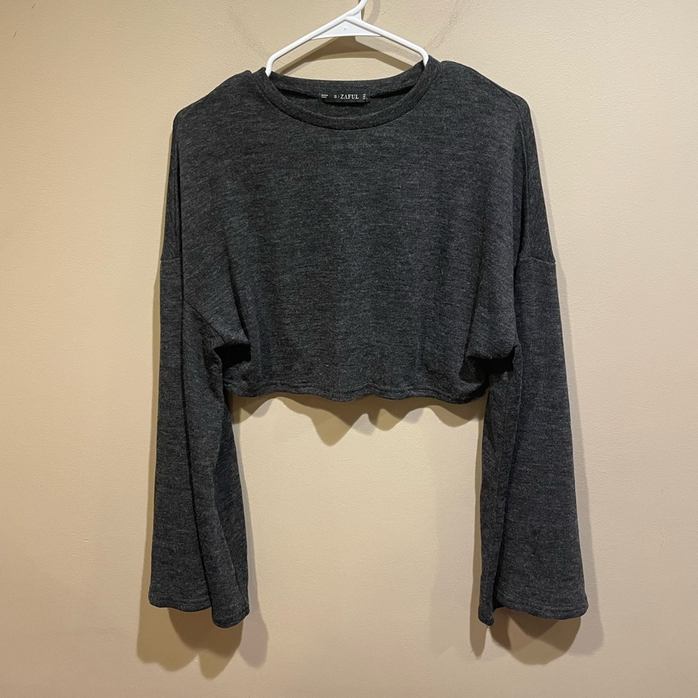 Zaful Dark Heather Grey Cropped Long Sleeve
